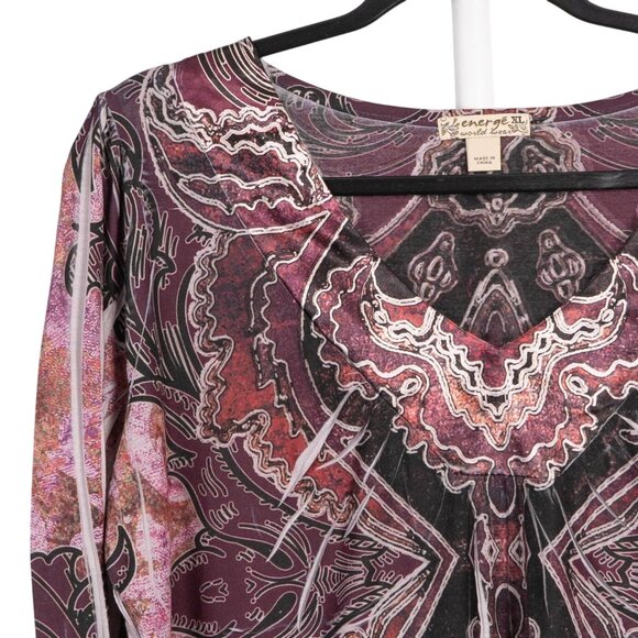 Energie Long Sleeve Shirt XL Womens NWOT Abstract Maroon Pink Cream Geometric - Picture 2 of 5